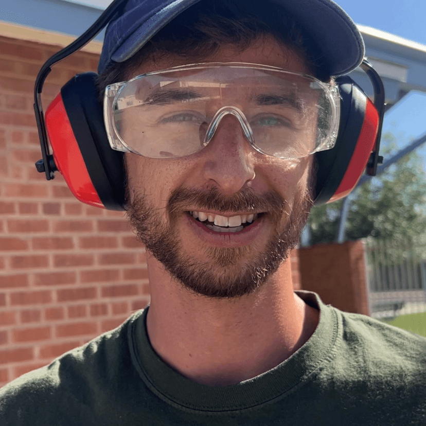 Mike in safety goggles